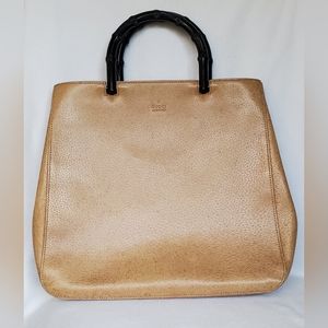 ××SOLD××Authentic  Gucci leather bamboo handbag in beige
